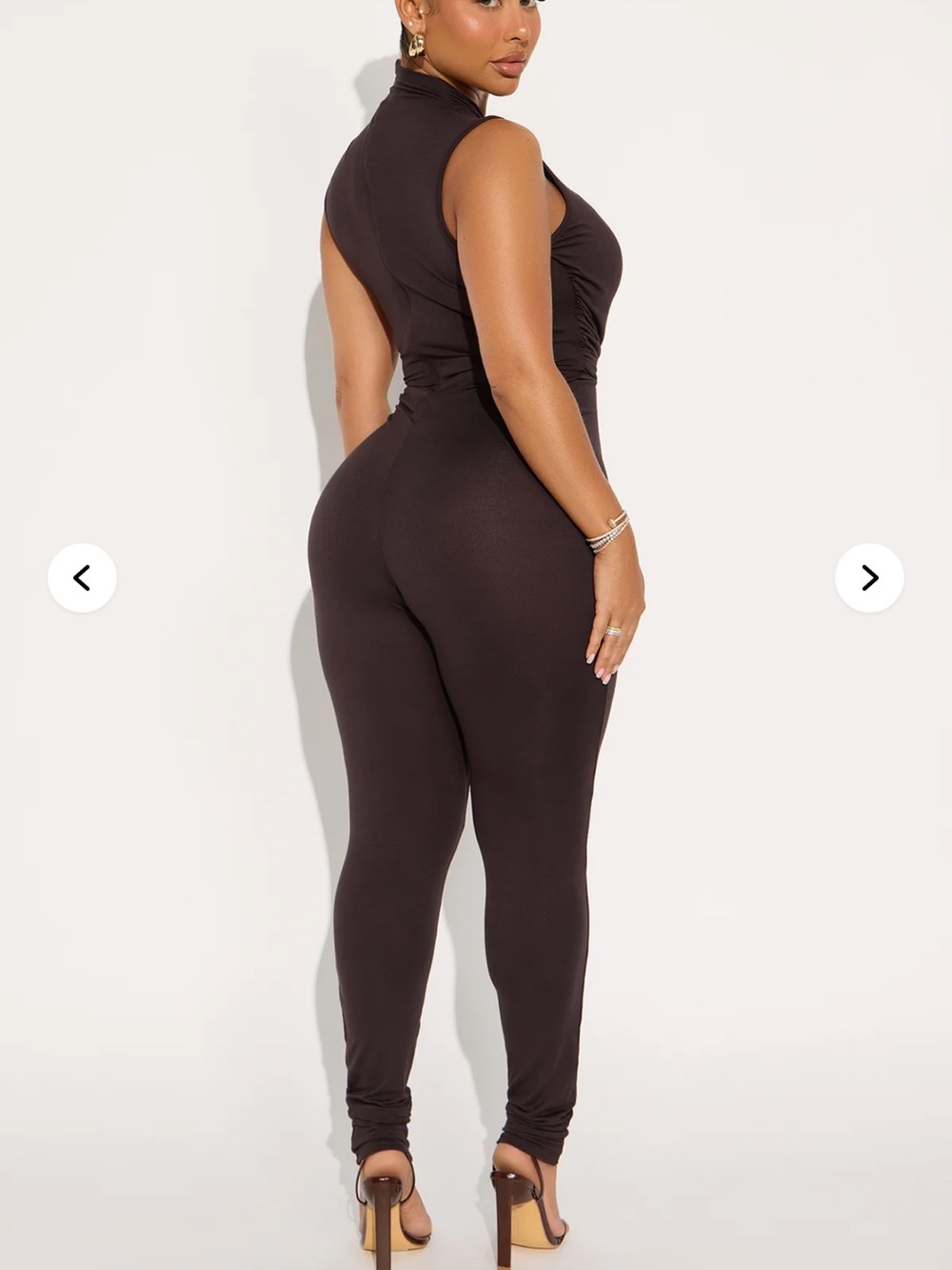 Fashion Nova Sleeveless Ruched Waist Jumpsuit in Dark Brown View 2